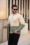 Yarım Fermuarlı Çift Renk Peluş Sweatshirt MİNT