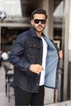 Erkek Oversize Geniş Kesim Denim Çift Cep Ceket Gömlek LACİVERT