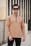 Erkek Yarım Fermuarlı Baskılı Sweatshirt CAMEL