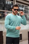 Erkek Kompakt Pamuklu Slim Fit Sweatshirt SU YEŞİLİ