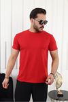 Erkek Slim Fit Baskısız T-Shirt KIRMIZI