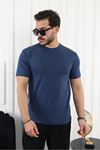 Erkek Slim Fit Baskısız T-Shirt LACİVERT