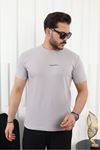 Kendinden Desenli Baskılı T-Shirt GRİ