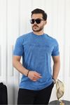 Kabartma Baskılı T-Shirt MAVİ