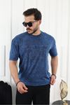 Kabartma Baskılı T-Shirt LACİVERT