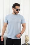 Kendinden Desenli Baskılı T-Shirt MAVİ