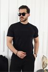 Şerit Detaylı Baskılı T-Shirt SİYAH